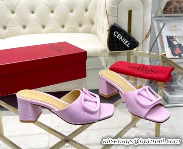 Cheapest Valentino VLogo Patent Calfskin Heel Slide Sandals 6cm Lilac Purple 429040