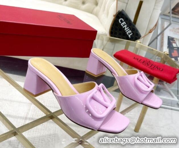 Cheapest Valentino VLogo Patent Calfskin Heel Slide Sandals 6cm Lilac Purple 429040