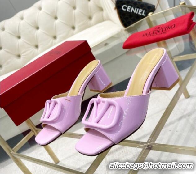 Cheapest Valentino VLogo Patent Calfskin Heel Slide Sandals 6cm Lilac Purple 429040