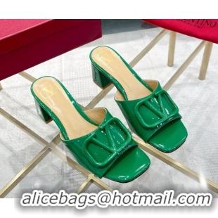 Charming Valentino VLogo Patent Calfskin Heel Slide Sandals 6cm Green 429041