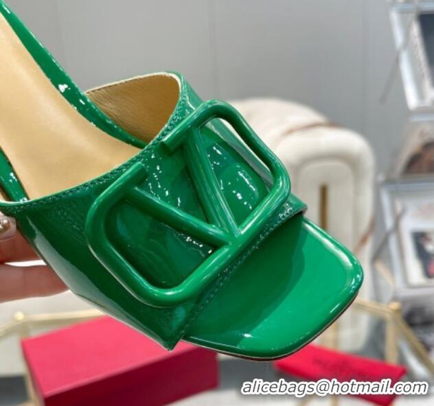 Charming Valentino VLogo Patent Calfskin Heel Slide Sandals 6cm Green 429041