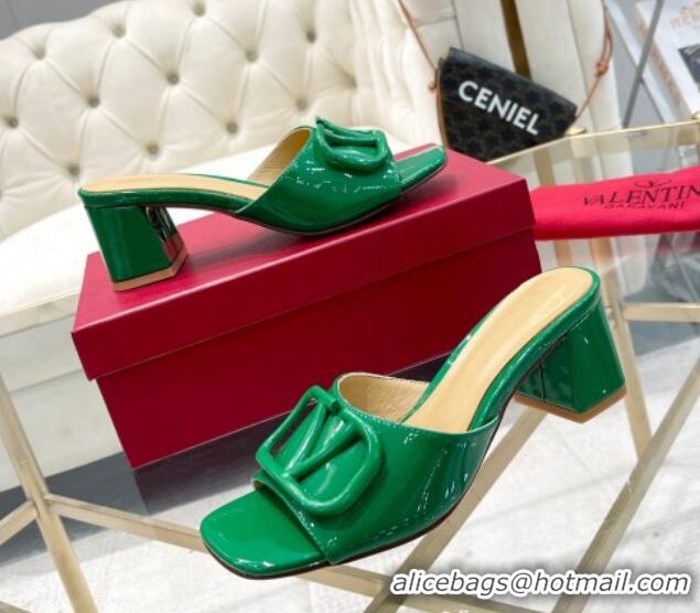 Charming Valentino VLogo Patent Calfskin Heel Slide Sandals 6cm Green 429041