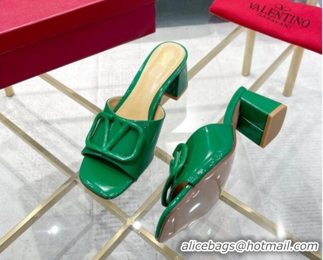 Charming Valentino VLogo Patent Calfskin Heel Slide Sandals 6cm Green 429041