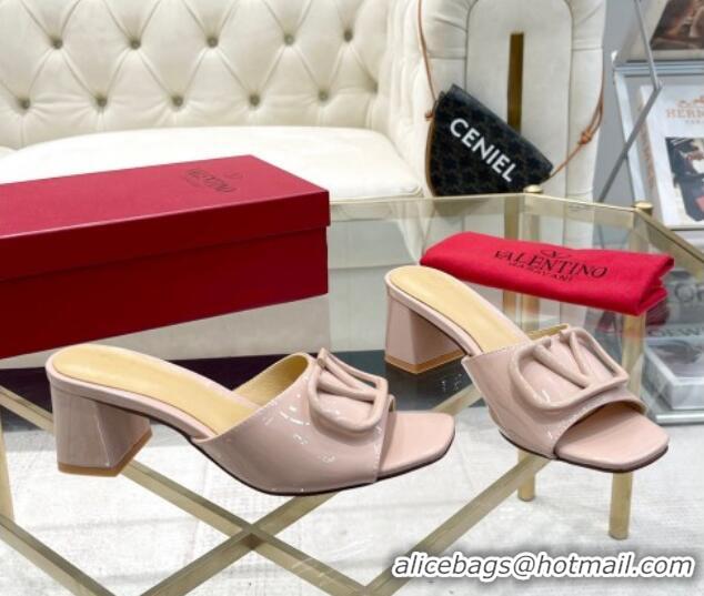 Sumptuous Valentino VLogo Patent Calfskin Heel Slide Sandals 6cm Light Pink 429042