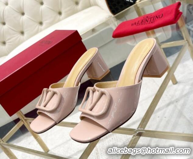 Sumptuous Valentino VLogo Patent Calfskin Heel Slide Sandals 6cm Light Pink 429042