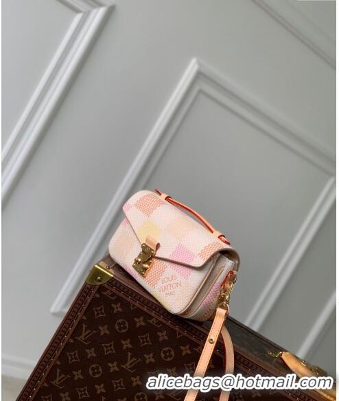 Inexpensive Louis Vuitton Pochette Metis East West Bag in Damier Giant Canvas N40749 Peach Pink 2024