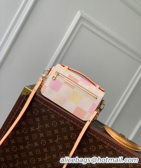 Inexpensive Louis Vuitton Pochette Metis East West Bag in Damier Giant Canvas N40749 Peach Pink 2024