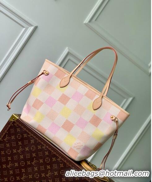 Top Quality Louis Vuitton Neverfull MM Tote bag in Damier Giant Canvas N40668 Peach Pink 2024