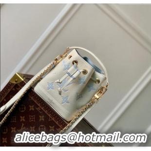 Original Cheap Louis Vuitton Nano Noe Bucket Bag in Bicolor Monogram Leather M82933 White/Blue 2024