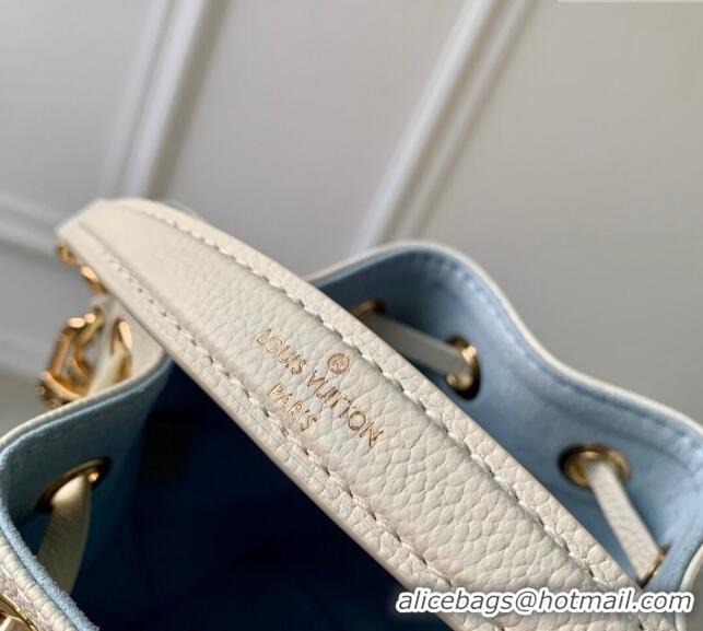 Original Cheap Louis Vuitton Nano Noe Bucket Bag in Bicolor Monogram Leather M82933 White/Blue 2024