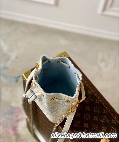 Original Cheap Louis Vuitton Nano Noe Bucket Bag in Bicolor Monogram Leather M82933 White/Blue 2024