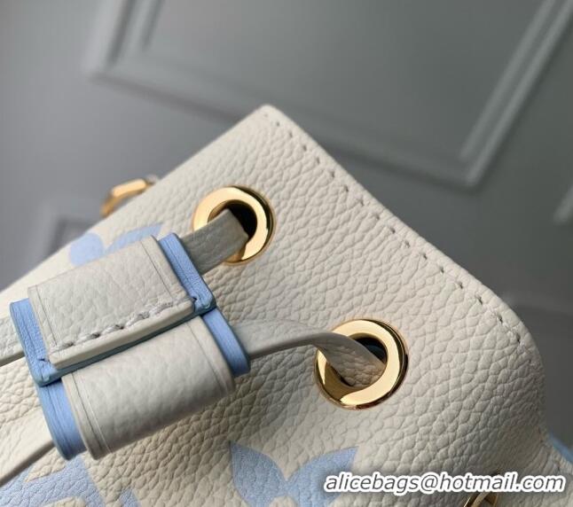 Original Cheap Louis Vuitton Nano Noe Bucket Bag in Bicolor Monogram Leather M82933 White/Blue 2024