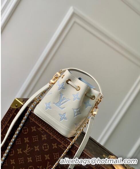 Original Cheap Louis Vuitton Nano Noe Bucket Bag in Bicolor Monogram Leather M82933 White/Blue 2024