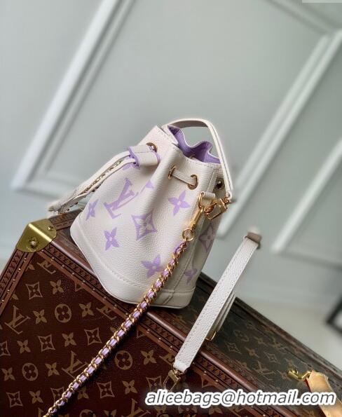 Best Price Louis Vuitton Nano Noe Bucket Bag in Bicolor Monogram Leather M82933 White/Purple 2024