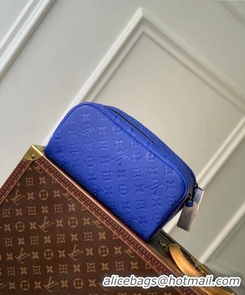 Low Cost Louis Vuitton Dopp Kit Toilet Clutch in Taurillon Monogram Leather M82576 Blue 2024