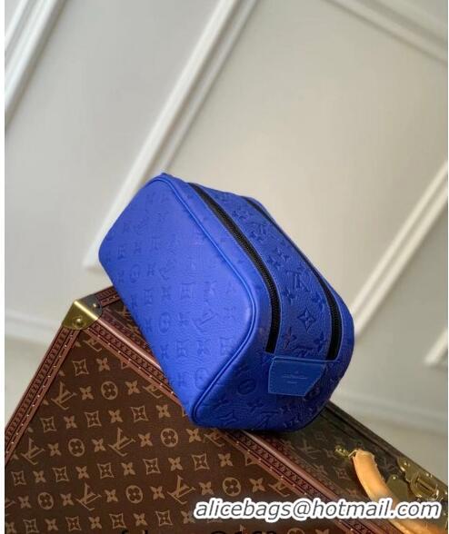 Low Cost Louis Vuitton Dopp Kit Toilet Clutch in Taurillon Monogram Leather M82576 Blue 2024