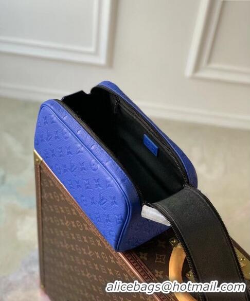 Low Cost Louis Vuitton Dopp Kit Toilet Clutch in Taurillon Monogram Leather M82576 Blue 2024