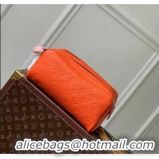 New Design Louis Vuitton Dopp Kit Toilet Clutch in Taurillon Monogram Leather M82576 Orange Red 2024