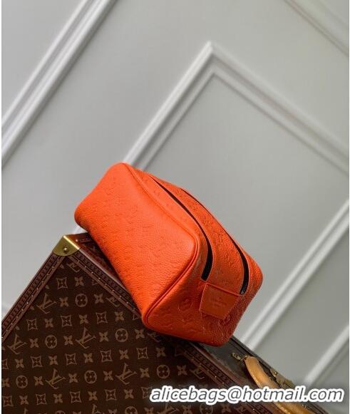 New Design Louis Vuitton Dopp Kit Toilet Clutch in Taurillon Monogram Leather M82576 Orange Red 2024