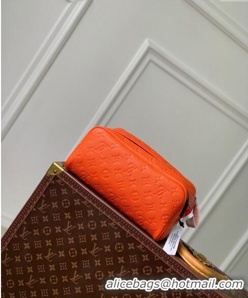 New Design Louis Vuitton Dopp Kit Toilet Clutch in Taurillon Monogram Leather M82576 Orange Red 2024