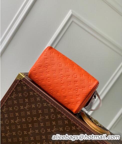 New Design Louis Vuitton Dopp Kit Toilet Clutch in Taurillon Monogram Leather M82576 Orange Red 2024