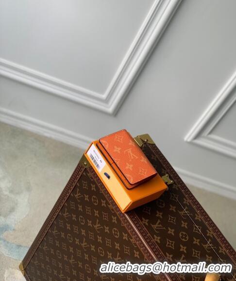 Top Grade Louis Vuitton Pocket Organizer Wallet in Taiga Leather and Monogram Canvas M31041 Orange 2024