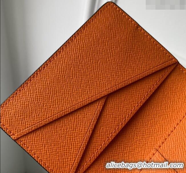 Top Grade Louis Vuitton Pocket Organizer Wallet in Taiga Leather and Monogram Canvas M31041 Orange 2024