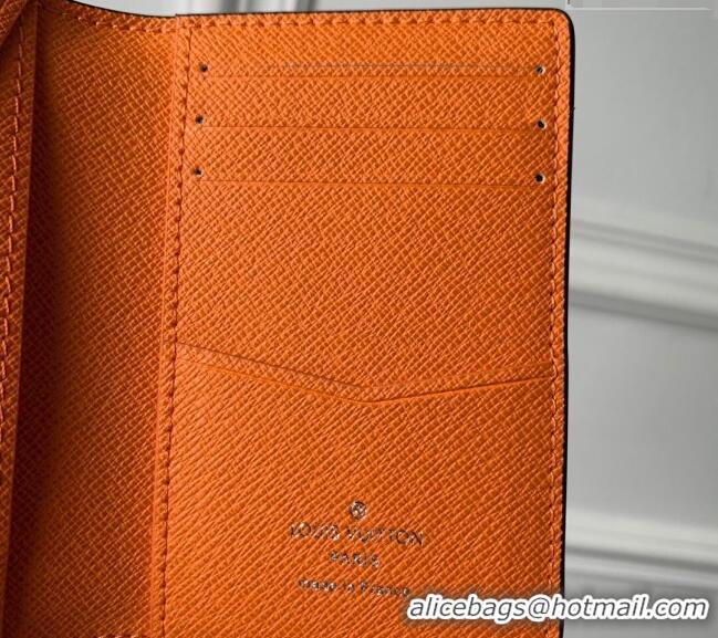 Top Grade Louis Vuitton Pocket Organizer Wallet in Taiga Leather and Monogram Canvas M31041 Orange 2024