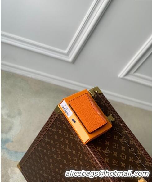 Top Grade Louis Vuitton Pocket Organizer Wallet in Taiga Leather and Monogram Canvas M31041 Orange 2024