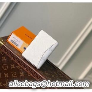 Luxury Classic Louis Vuitton Pocket Organizer Wallet in Taiga Leather and Monogram Canvas M83095 White 2024