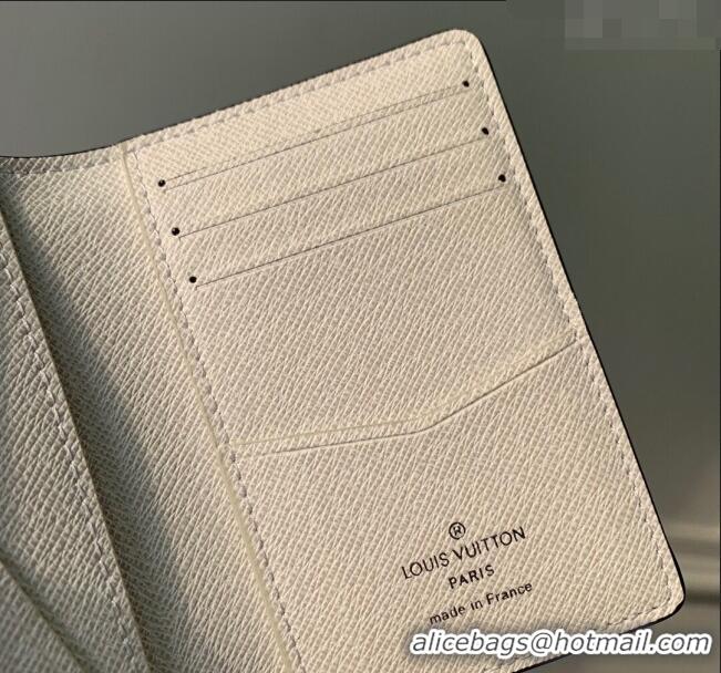 Luxury Classic Louis Vuitton Pocket Organizer Wallet in Taiga Leather and Monogram Canvas M83095 White 2024