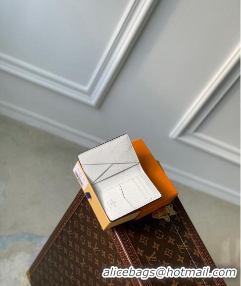 Luxury Classic Louis Vuitton Pocket Organizer Wallet in Taiga Leather and Monogram Canvas M83095 White 2024