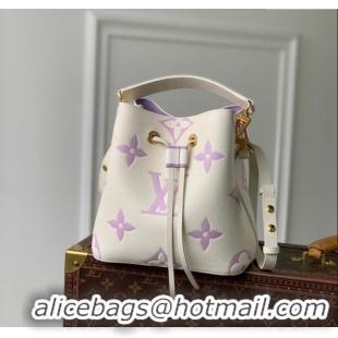 Top Grade Louis Vuitton NeoNoe BB Bucket Bag in Bicolor Monogram Leather M24048 Latte White/Purple 2024