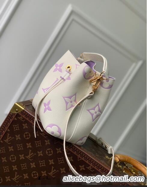 Top Grade Louis Vuitton NeoNoe BB Bucket Bag in Bicolor Monogram Leather M24048 Latte White/Purple 2024