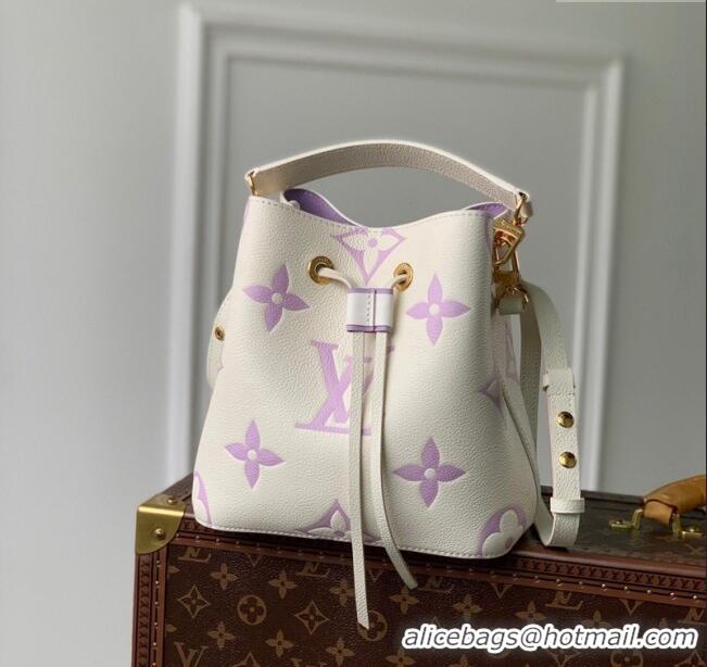 Top Grade Louis Vuitton NeoNoe BB Bucket Bag in Bicolor Monogram Leather M24048 Latte White/Purple 2024