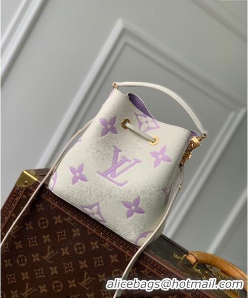 Top Grade Louis Vuitton NeoNoe BB Bucket Bag in Bicolor Monogram Leather M24048 Latte White/Purple 2024