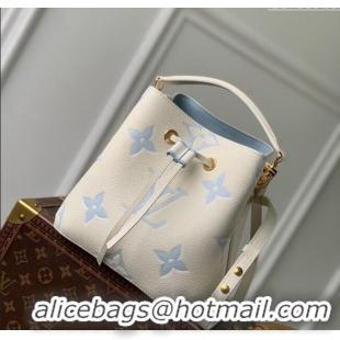 New Design Louis Vuitton NeoNoe BB Bucket Bag in Bicolor Monogram Leather M24048 Latte White/Blue 2024