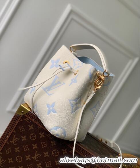 New Design Louis Vuitton NeoNoe BB Bucket Bag in Bicolor Monogram Leather M24048 Latte White/Blue 2024