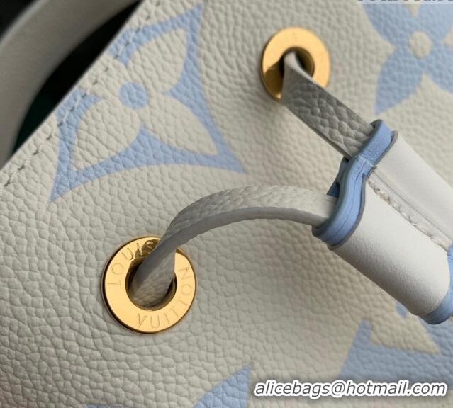 New Design Louis Vuitton NeoNoe BB Bucket Bag in Bicolor Monogram Leather M24048 Latte White/Blue 2024