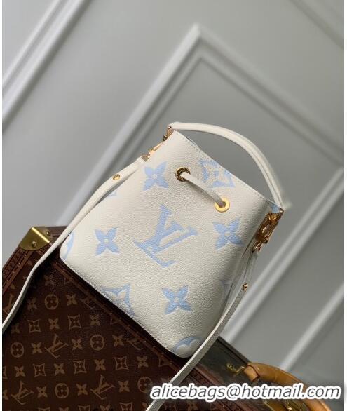 New Design Louis Vuitton NeoNoe BB Bucket Bag in Bicolor Monogram Leather M24048 Latte White/Blue 2024