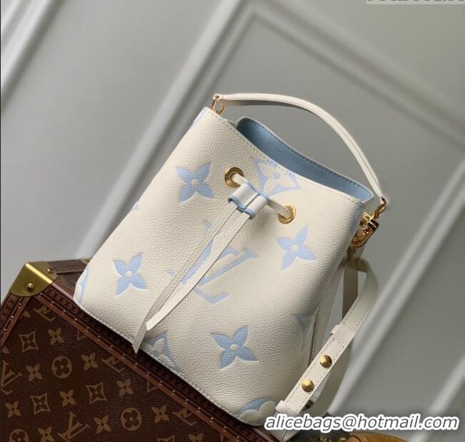 New Design Louis Vuitton NeoNoe BB Bucket Bag in Bicolor Monogram Leather M24048 Latte White/Blue 2024