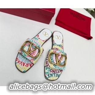 Good Product Valentino VLogo Printed Flat Slide Sandals Yellow/Others 429065