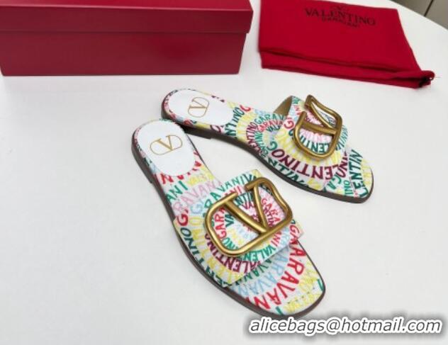 Good Product Valentino VLogo Printed Flat Slide Sandals Yellow/Others 429065