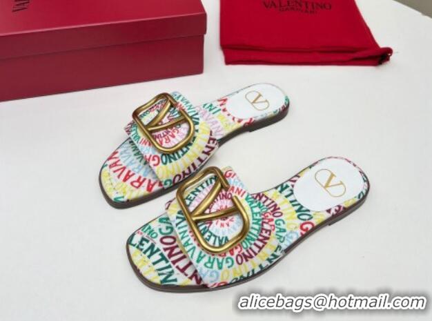 Good Product Valentino VLogo Printed Flat Slide Sandals Yellow/Others 429065