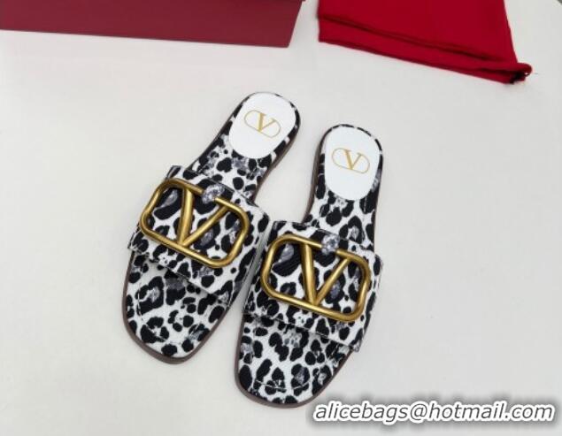 Good Product Valentino VLogo Printed Flat Slide Sandals Black/White 429066