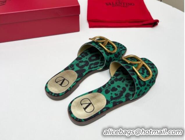 Buy Luxury Valentino VLogo Printed Flat Slide Sandals Green 429067