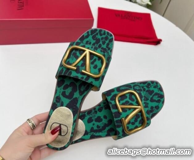 Buy Luxury Valentino VLogo Printed Flat Slide Sandals Green 429067