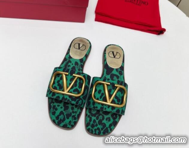 Buy Luxury Valentino VLogo Printed Flat Slide Sandals Green 429067