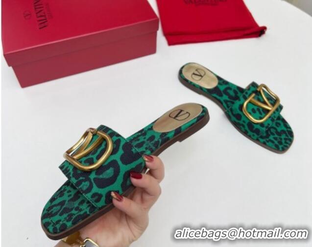 Buy Luxury Valentino VLogo Printed Flat Slide Sandals Green 429067