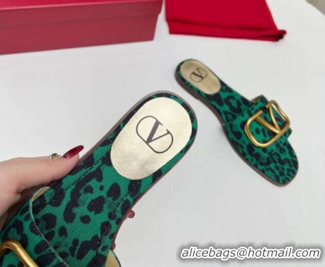 Buy Luxury Valentino VLogo Printed Flat Slide Sandals Green 429067